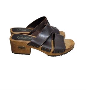 Candies 90s Vintage Wooden Clog Style Block Heel Slip On Leather Sandals Size 7